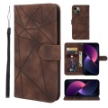 For iPhone 14 Plus Skin Feel Geometric Lines Leather Phone Case(Brown)