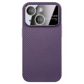 For iPhone 14 Large Window Carbon Fiber Shockproof Phone Case(Dark Purple)