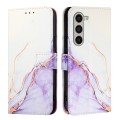 For Samsung Galaxy Z Fold6 PT003 Marble Pattern Flip Leather Phone Case(White Purple)
