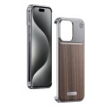 For iPhone 15 Pro Aluminum Alloy Aromatherapy Wood Grain Phone Case(Grey)