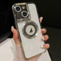 For iPhone 15 Starry Glitter MagSafe Lens Holder Phone Case(Silver)