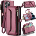 For iPhone 13 Pro Max CaseMe C36 Card Slots Zipper Wallet RFID Anti-theft Leather Phone Case(Wine Re