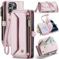 For iPhone 13 Pro Max CaseMe C36 Card Slots Zipper Wallet RFID Anti-theft Leather Phone Case(Pink)
