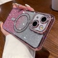 For iPhone 15 Diamond Gradient Glitter Plated MagSafe Phone Case(Pink)