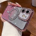 For iPhone 11 Diamond Gradient Glitter Plated MagSafe Phone Case(Pink)