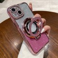 For iPhone 15 Plus Gradient Glitter Diamond Plated Holder Magsafe Phone Case(Pink)