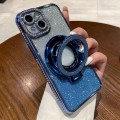 For iPhone 14 Plus Gradient Glitter Diamond Plated Holder Magsafe Phone Case(Blue)