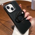 For iPhone 14 Hollow Cooling Magsafe Phone Case with Holder(Black)