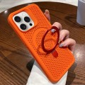 For iPhone 13 Pro Max Hollow Cooling Magsafe Phone Case with Holder(Orange)