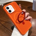 For iPhone 11 Hollow Cooling Magsafe Phone Case with Holder(Orange)