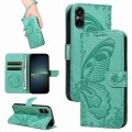 For Sony Xperia 5 V Swallowtail Butterfly Embossed Leather Phone Case(Green)
