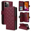 For iPhone 12/12 Pro Crossbody Rhombic Zipper Tower Buckle Leather Phone Case with Lanyard(Wine Red)