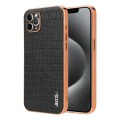 For iPhone 11 Pro AZNS Electroplated Frame Crocodile Texture Full Coverage Phone Case(Black)