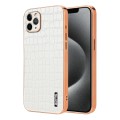 For iPhone 11 Pro Max AZNS Electroplated Frame Crocodile Texture Full Coverage Phone Case(White)
