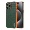 For iPhone 15 Pro Max AZNS Electroplated Frame Crocodile Texture Full Coverage Phone Case(Green)