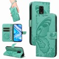 For Xiaomi Redmi Note 9 Pro 4G / Note 9S Swallowtail Butterfly Embossed Leather Phone Case(Green)