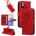For Xiaomi Poco M3 Pro 5G Swallowtail Butterfly Embossed Leather Phone Case(Red)