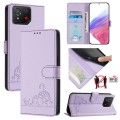 For Asus ROG Phone 8 Cat Rat Embossed Pattern RFID Leather Phone Case with Lanyard(Purple)