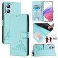 For Blackview A52 Cat Rat Embossed Pattern RFID Leather Phone Case with Lanyard(Mint Green)
