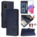 For Samsung Galaxy S20 Cat Rat Embossed Pattern RFID PU Phone Case with Wrist Strap(Blue)