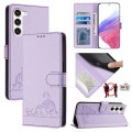 For Samsung Galax S23+ 5G Cat Rat Embossed Pattern RFID PU Phone Case with Wrist Strap(Purple)