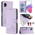 For Samsung Galax Xcover6 Pro Cat Rat Embossed Pattern RFID PU Phone Case with Wrist Strap(Purple)