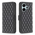 For Xiaomi Poco M6 4G / Redmi 13 4G Diamond Lattice Wallet Flip Leather Phone Case(Black)