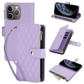 For iPhone 11 Pro YM016 Rhombic Zipper Card Wallet Leather Phone Case with Lanyard(Light Purple)