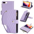 For iPhone 8 Plus / 7 Plus YM016 Rhombic Zipper Card Wallet Leather Phone Case with Lanyard(Light P