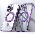 For iPhone 13 Pro Max Plating PC 360 Ring Holder Magsafe Phone Case(Clear Purple)