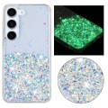 For Samsung Galaxy S23 5G Transparent Frame Noctilucent Glitter Powder TPU Phone Case(White)