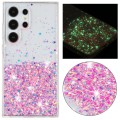 For Samsung Galaxy S23 Ultra 5G Transparent Frame Noctilucent Glitter Powder TPU Phone Case(Pink)