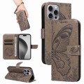 For iPhone 16 Pro Max Swallowtail Butterfly Embossed Leather Phone Case(Grey)