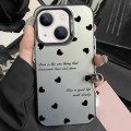 For iPhone 15 Silver Painting PC Hybrid TPU Phone Case(Love Hearts Black)