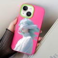 For iPhone 15 Plus Blindfold Girl PC Hybrid TPU Phone Case(Rose Red)