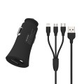 WK WP-C13 2.4A Warpath Dual USB Car Charger with USB to 8 Pin / Micro USB / Type-C Data Cable (Black