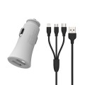 WK WP-C13 2.4A Warpath Dual USB Car Charger with USB to 8 Pin / Micro USB / Type-C Data Cable (White