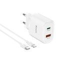 Yesido YC47 USB-C / Type-C + USB Travel Charger with 1m USB-C / Type-C to 8 Pin Cable, EU Plug (Whit