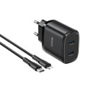 Yesido YC54 Dual USB-C / Type-C Travel Charger with 1m USB-C / Type-C to 8 Pin Cable, EU Plug (Black