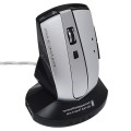 MZ-011 2.4GHz 1600DPI Wireless Rechargeable Optical Mouse with HUB Function(Black Silver)