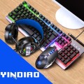 YINDIAO K002 USB Wired Mechanical Feel RGB Backlight Keyboard + Optical Silent Mouse + Headset Set(B