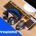YINDIAO K002 USB Wired Mechanical Feel Orange Backlight Keyboard + Optical Mouse + Headset Set(Black