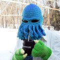 Amurleopard Unisex Barbarian Knit Beanie Octopus Tentacle Cap Winter Warm Face Mask Crochet Hat(Blue