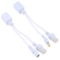 2 in 1 RJ45 POE Injector and Splitter Cable Set with 2.1x 5.5mm Female & Male DC Jack(White)