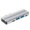 YG-2102 5 in 1 Dual USB-C / Type-C to USB Docking Station HUB Adapter (Silver)