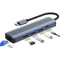 BYL-2302 5 in 1 USB-C / Type-C to USB Multifunctional Docking Station HUB Adapter with 1000M Network