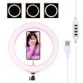 PULUZ 10.2 inch 26cm USB 3 Modes Dimmable LED Ring Vlogging Selfie Beauty Photography Video Lights w