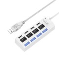 4 Ports USB Hub 2.0 USB Splitter High Speed 480Mbps with ON/OFF Switch, 4 LED(White)