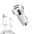 YSY-310QC18W QC3.0 Dual Port USB Car Charger + 3A USB to Micro USB Data Cable, Cable Length: 1m(Whit