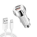 YSY-310QC18W QC3.0 Dual Port USB Car Charger + 3A USB to USB-C / Type-C Data Cable, Cable Length: 1m